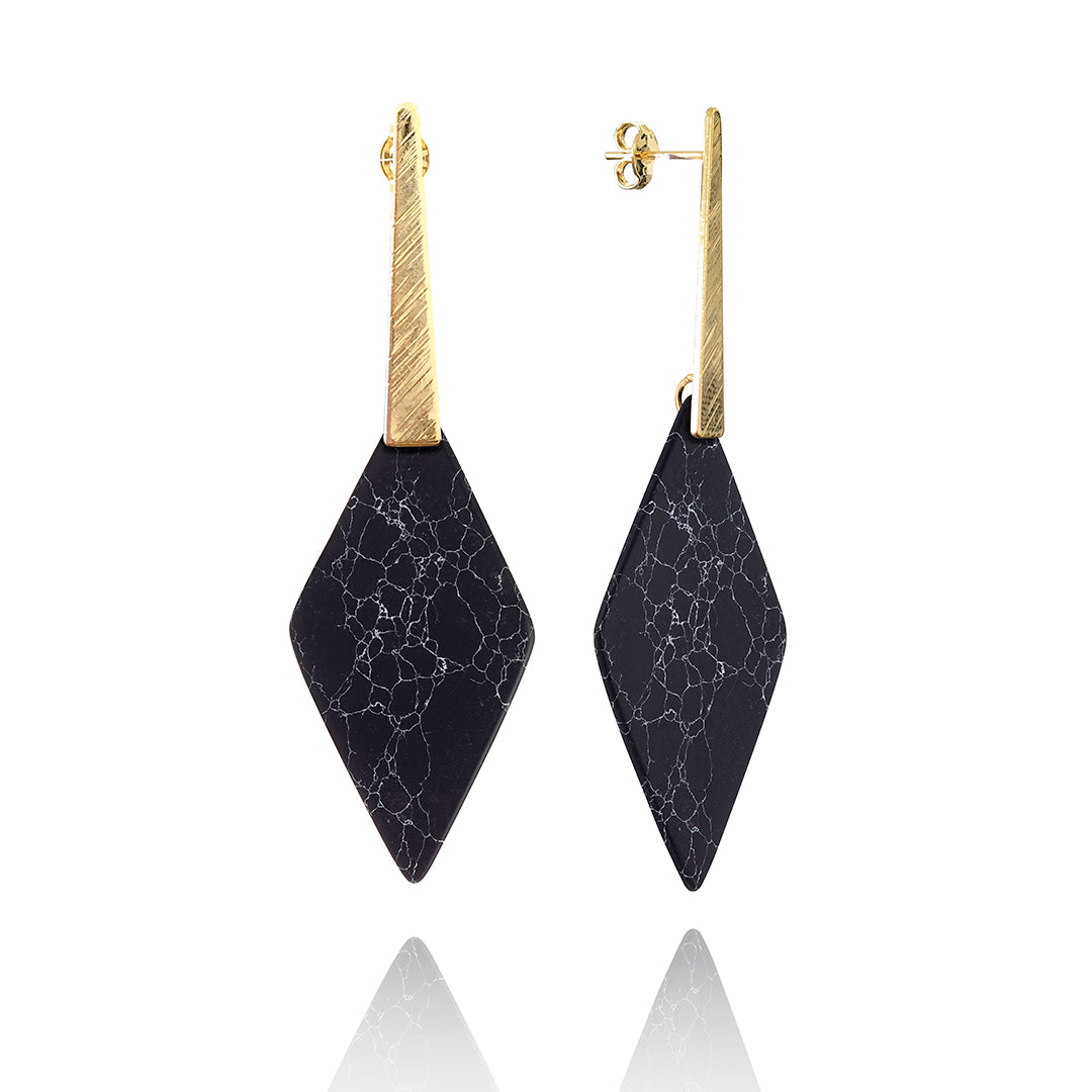 14kt GoldFill Marble Statement Earrings - Black